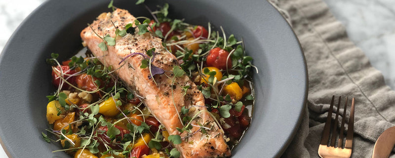 Parchment Roasted Salmon in Herbed Tomato Broth