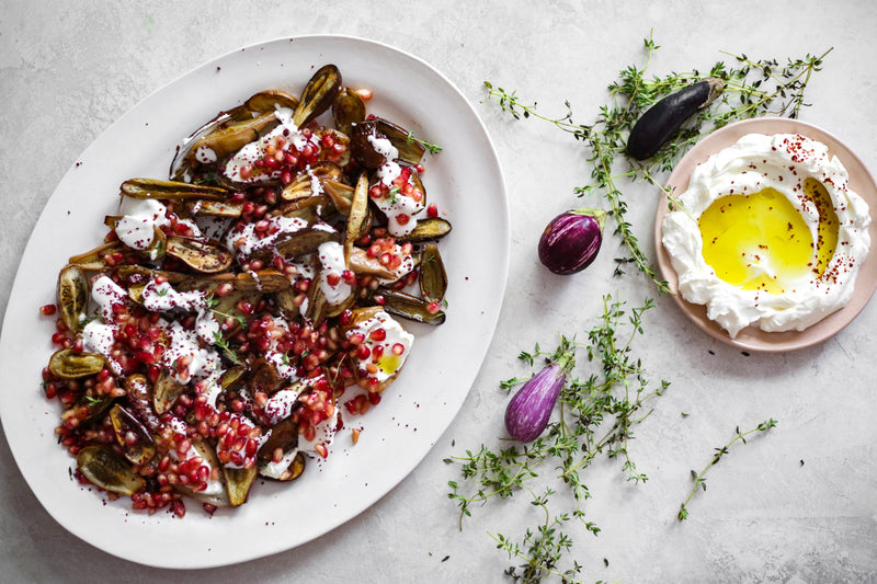 Roasted Eggplant with Yogurt & Pomegranate